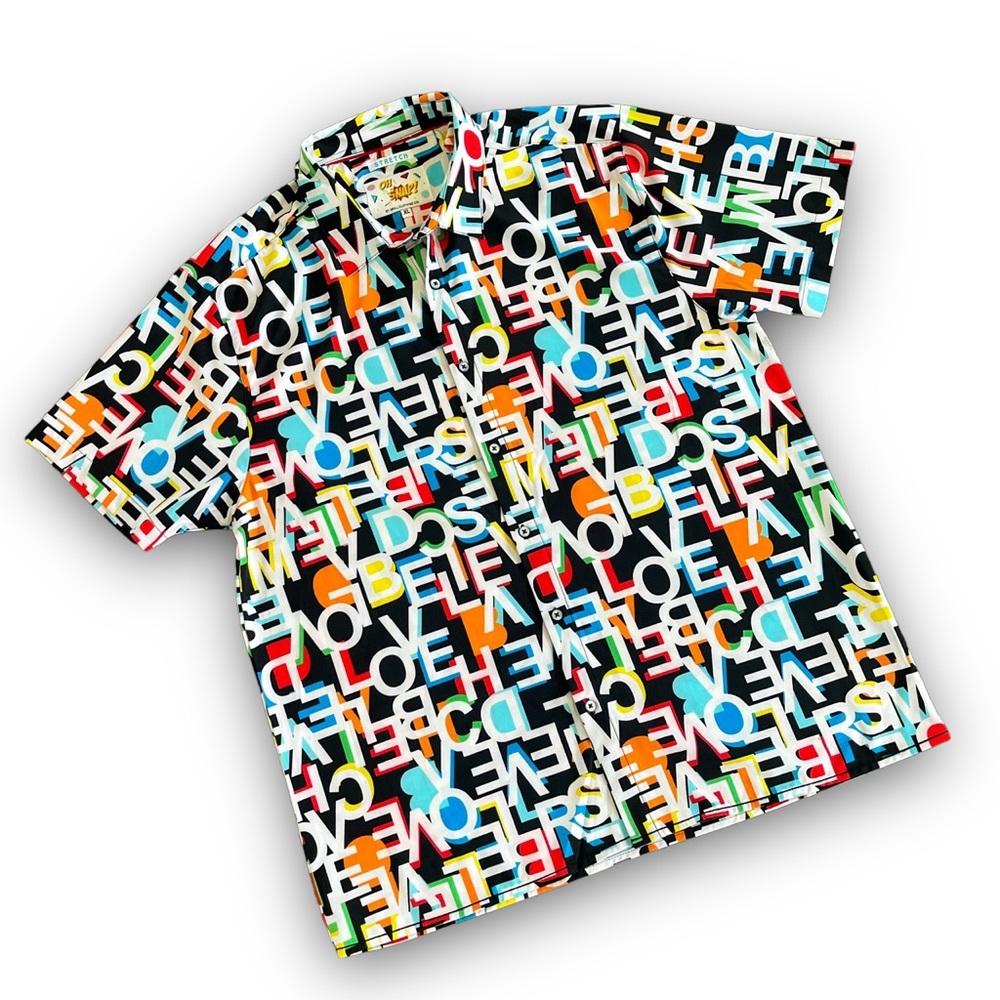 Black Button Down All Over Print Letters Shirt - image 1